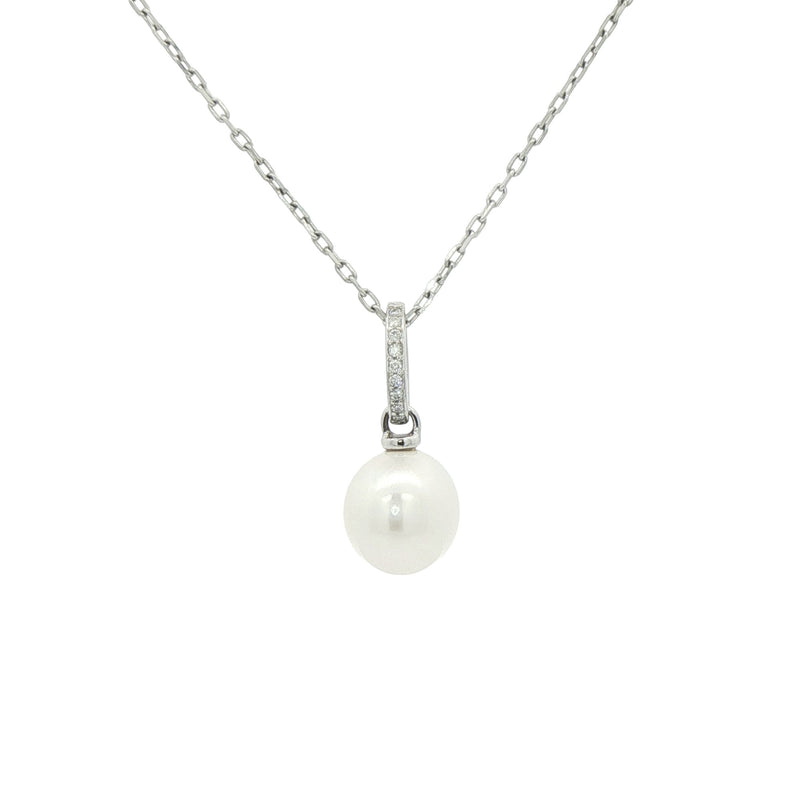Pearl & Natural Diamond Pendant in 9ct Wihte Gold
