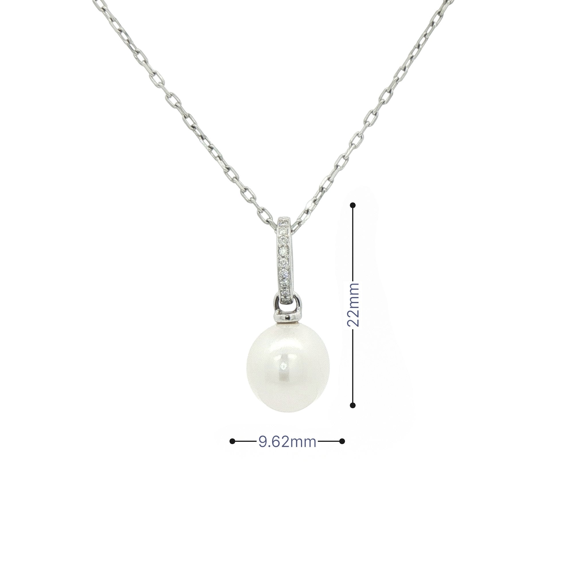 Pearl & Natural Diamond Pendant in 9ct Wihte Gold
