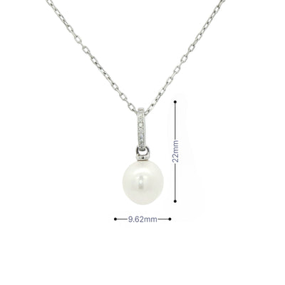 Pearl & Natural Diamond Pendant in 9ct Wihte Gold