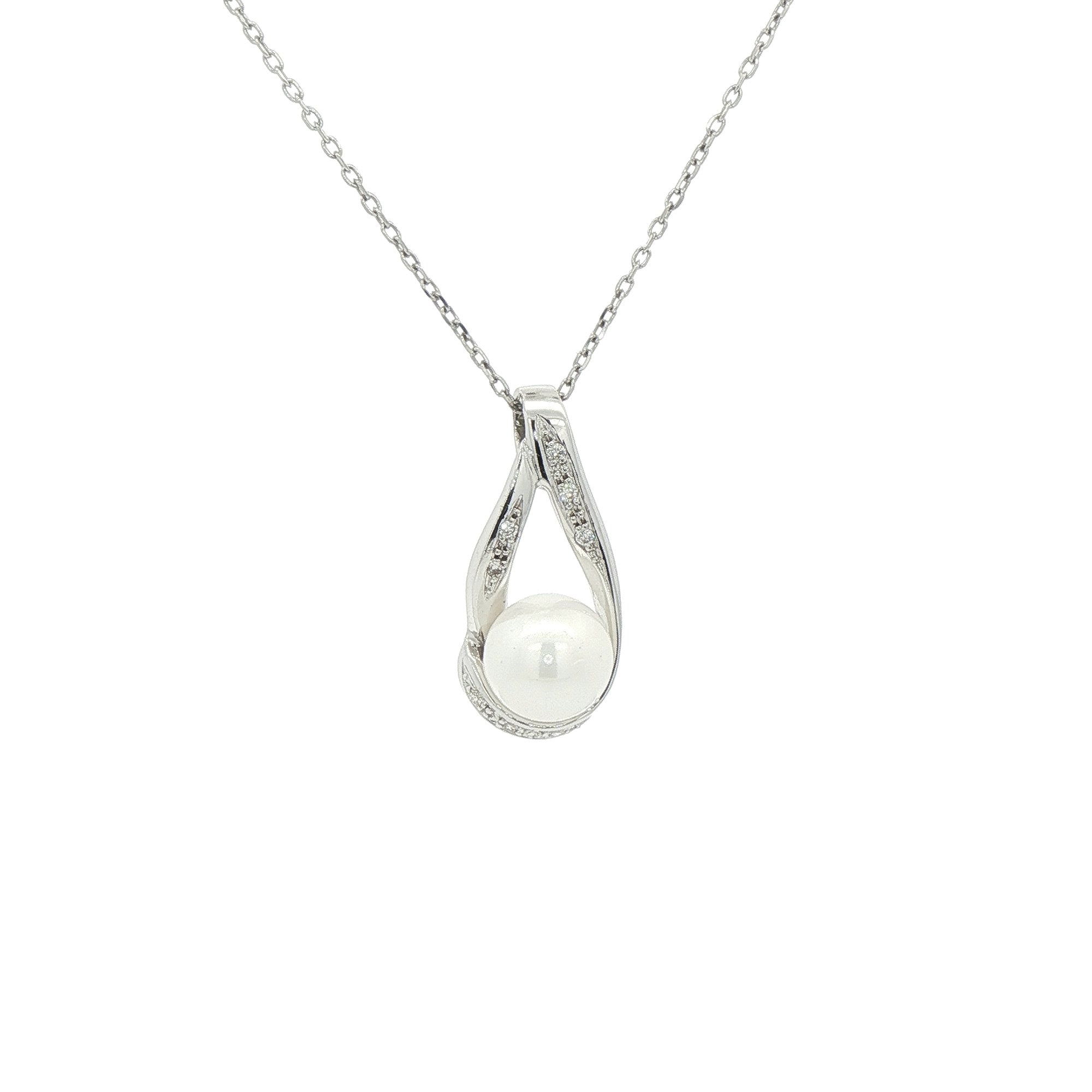 Pearl & Natural Diamond Teardrop Pendant in 18ct White Gold