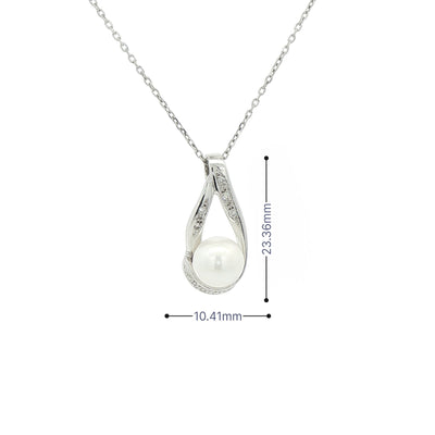 Pearl & Natural Diamond Teardrop Pendant in 18ct White Gold