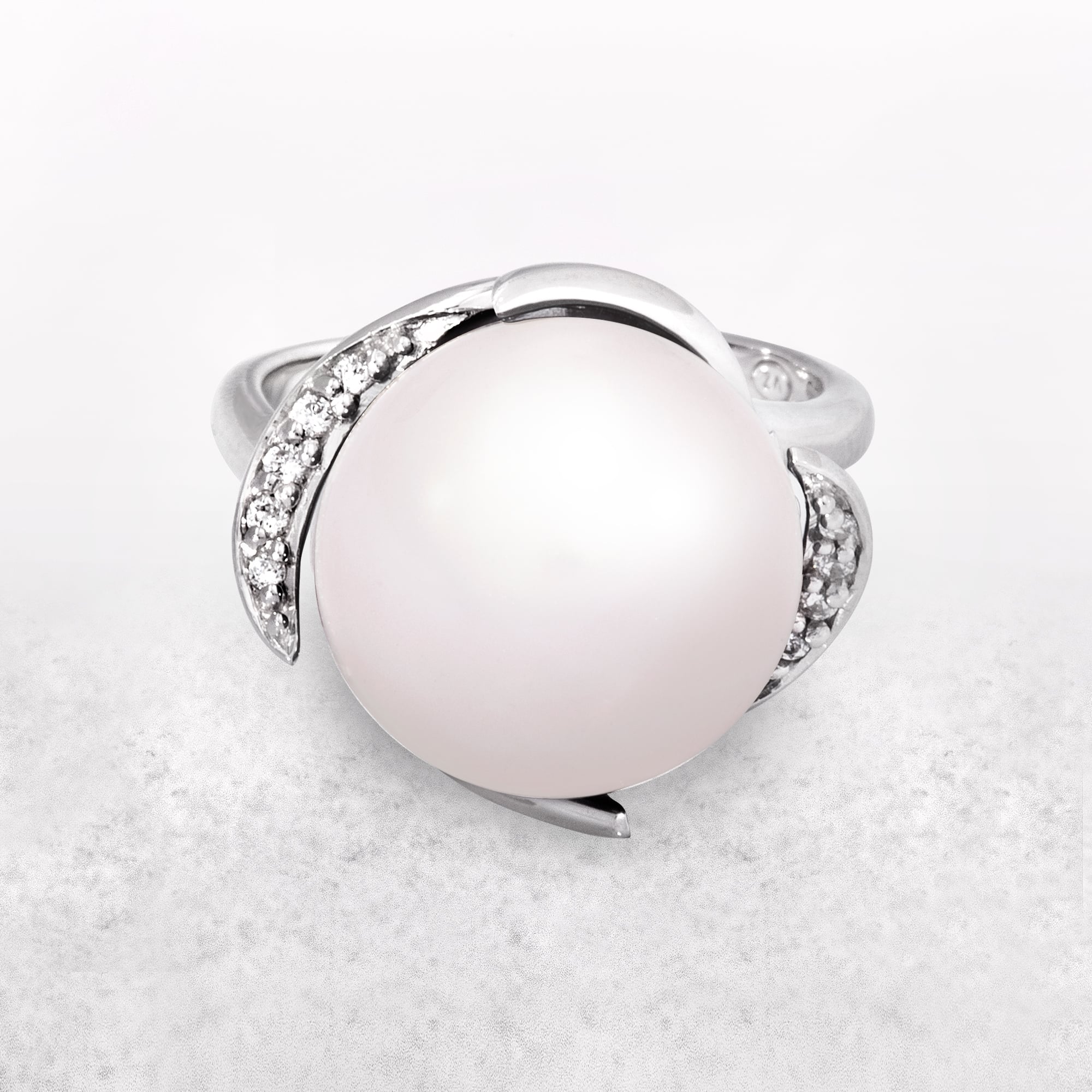 Pearl Ring with Silver Band and Cubic Zirconia Setting