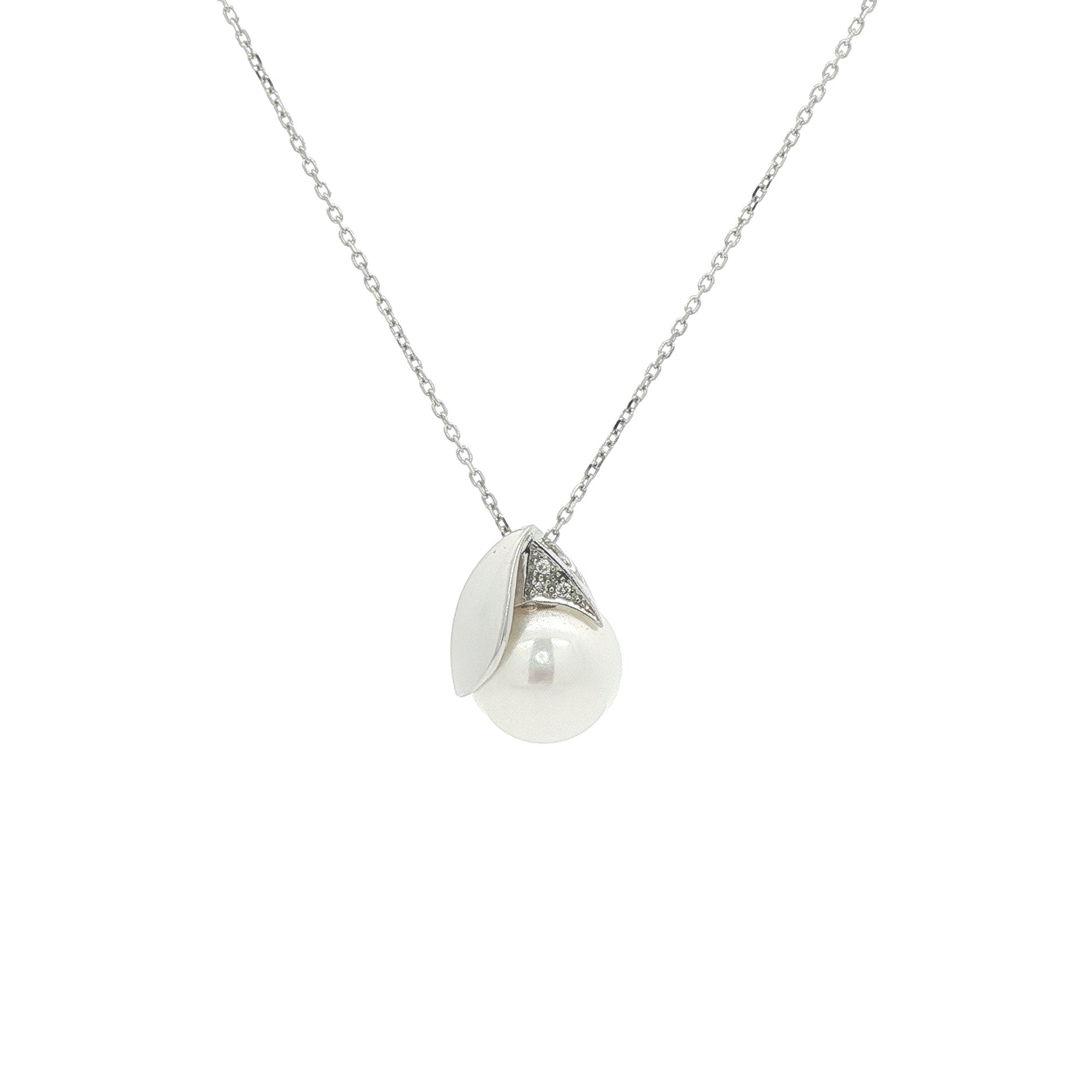 Pearls & Natural Diamond Pendant in 9ct White Gold