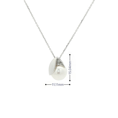 Pearls & Natural Diamond Pendant in 9ct White Gold