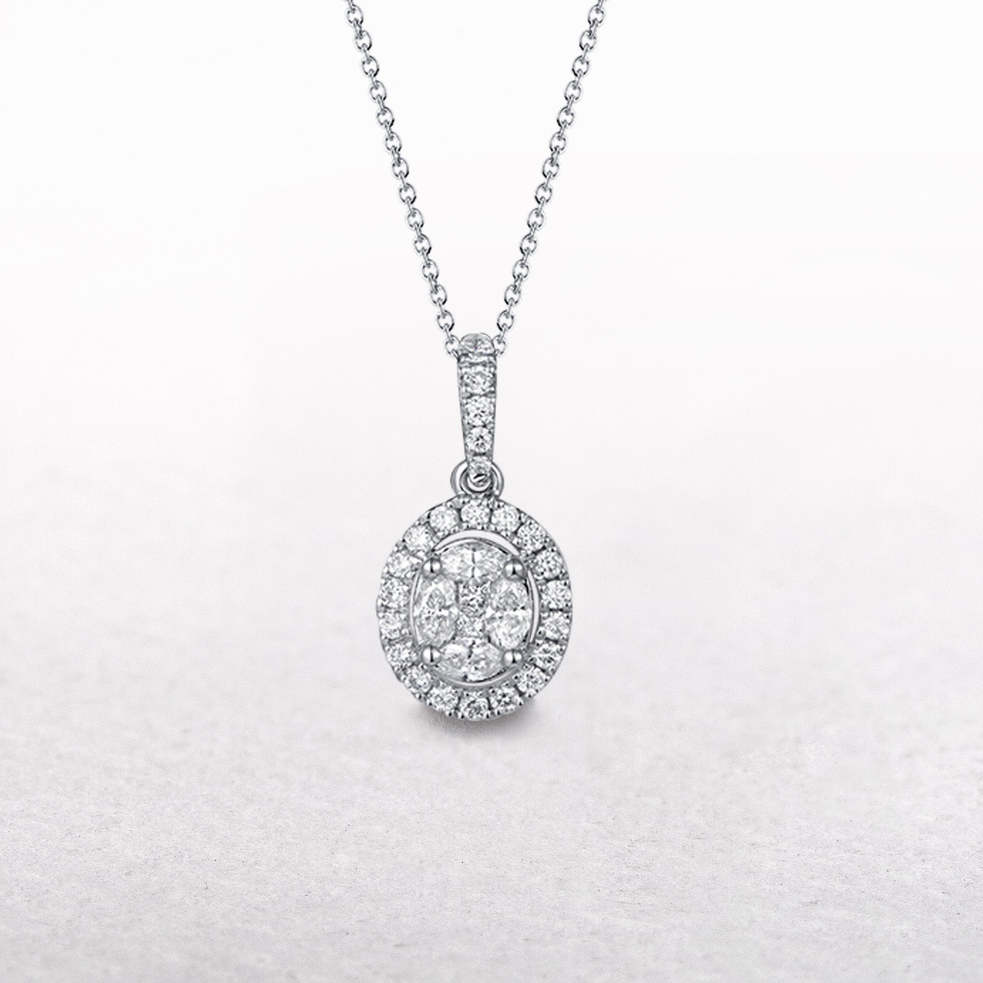 18c White Gold Natural Diamond Halo Pendant 0.36ct