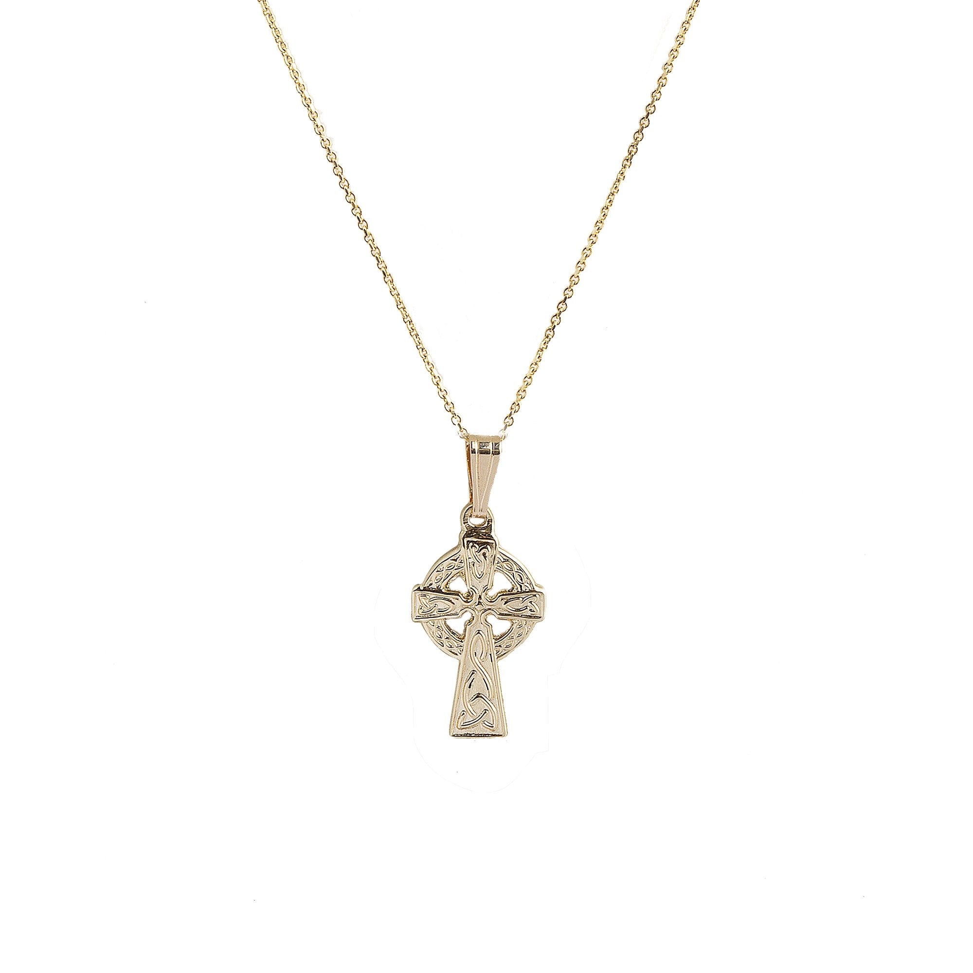 Petite Celtic Double Sided Cross & Chain In 10ct Yellow Gold