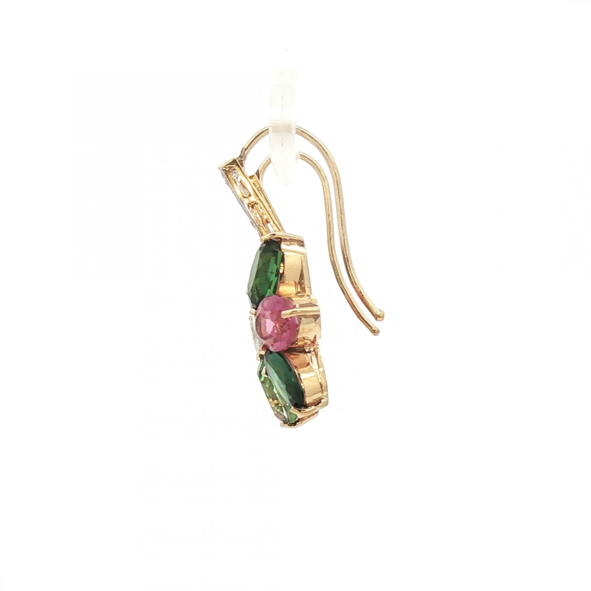 Pink and Green Tourmaline and Natural Diamond Floral Cluster Drop Earrings