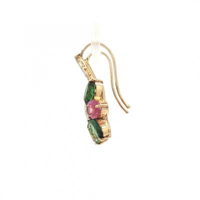 Pink and Green Tourmaline and Natural Diamond Floral Cluster Drop Earrings
