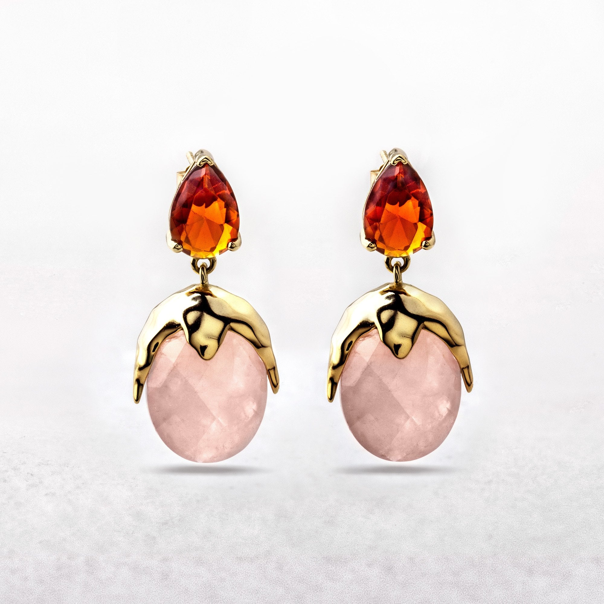 Pink and Orange Gold Plated Silver Earrings