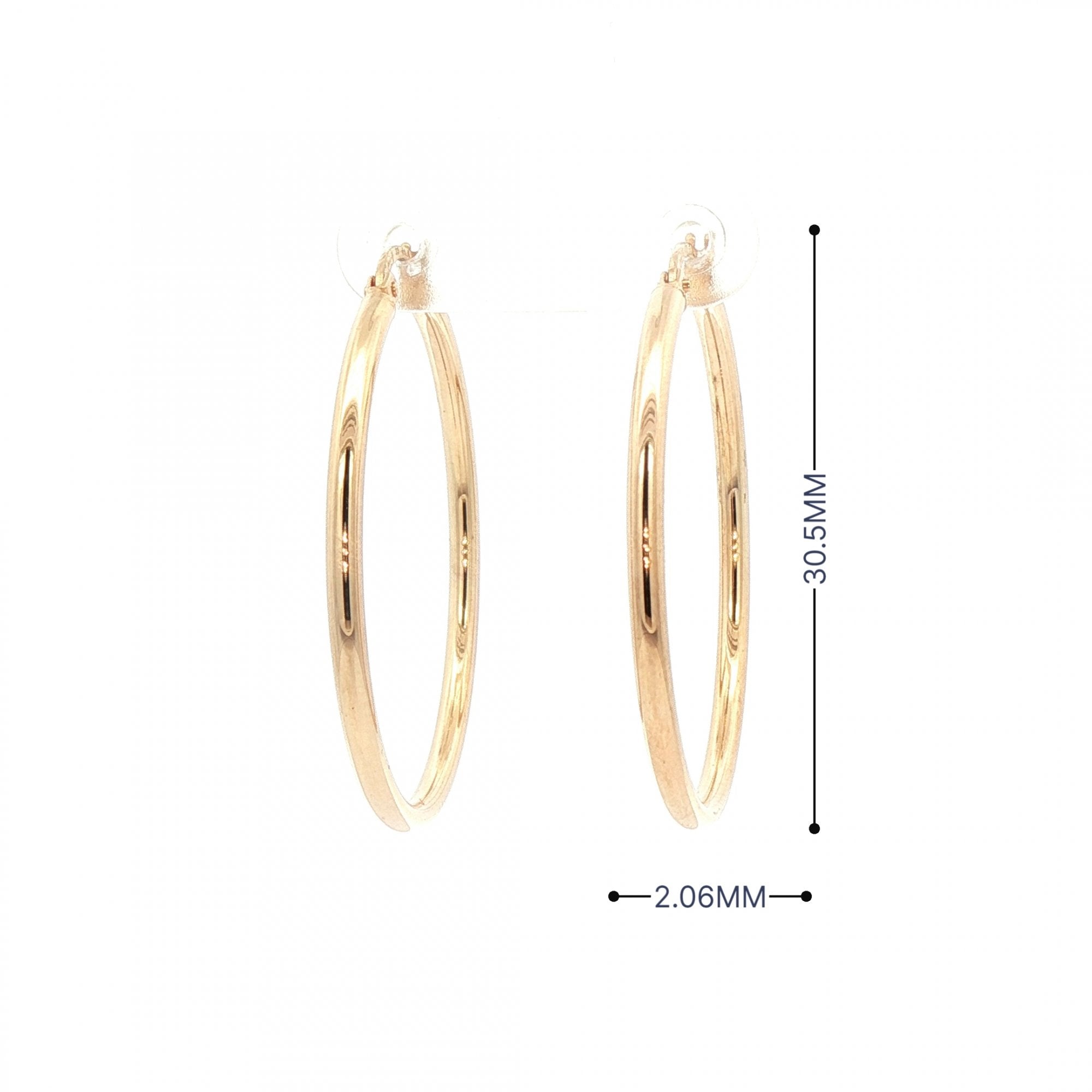 Plain Hoop Earrings 33mm in 9ct Yellow Gold