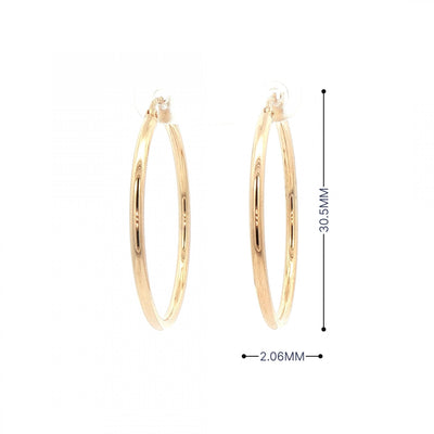 Plain Hoop Earrings 33mm in 9ct Yellow Gold