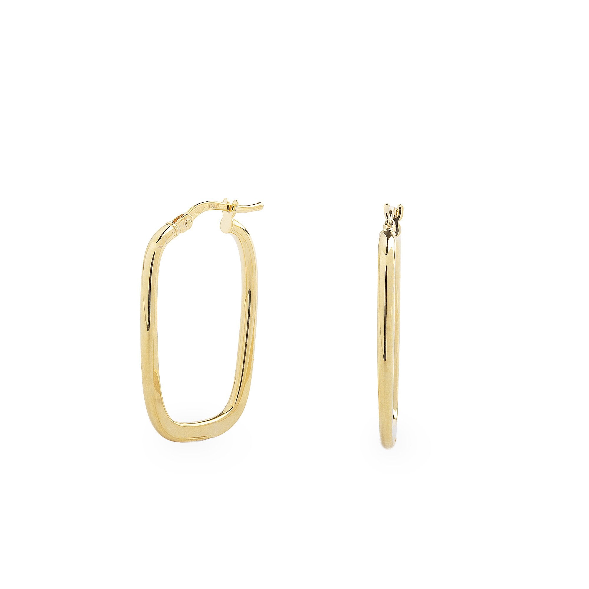 Plain Medium Rectangular Hoop Earrings in 9ct Yellow Gold