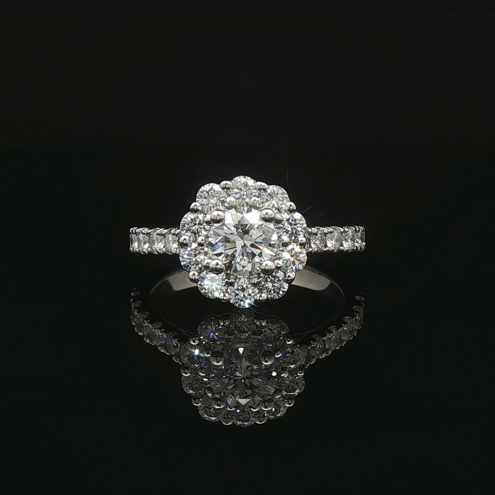 Platinum 0.50ct Round Brilliant-Cut Halo Cluster Ring