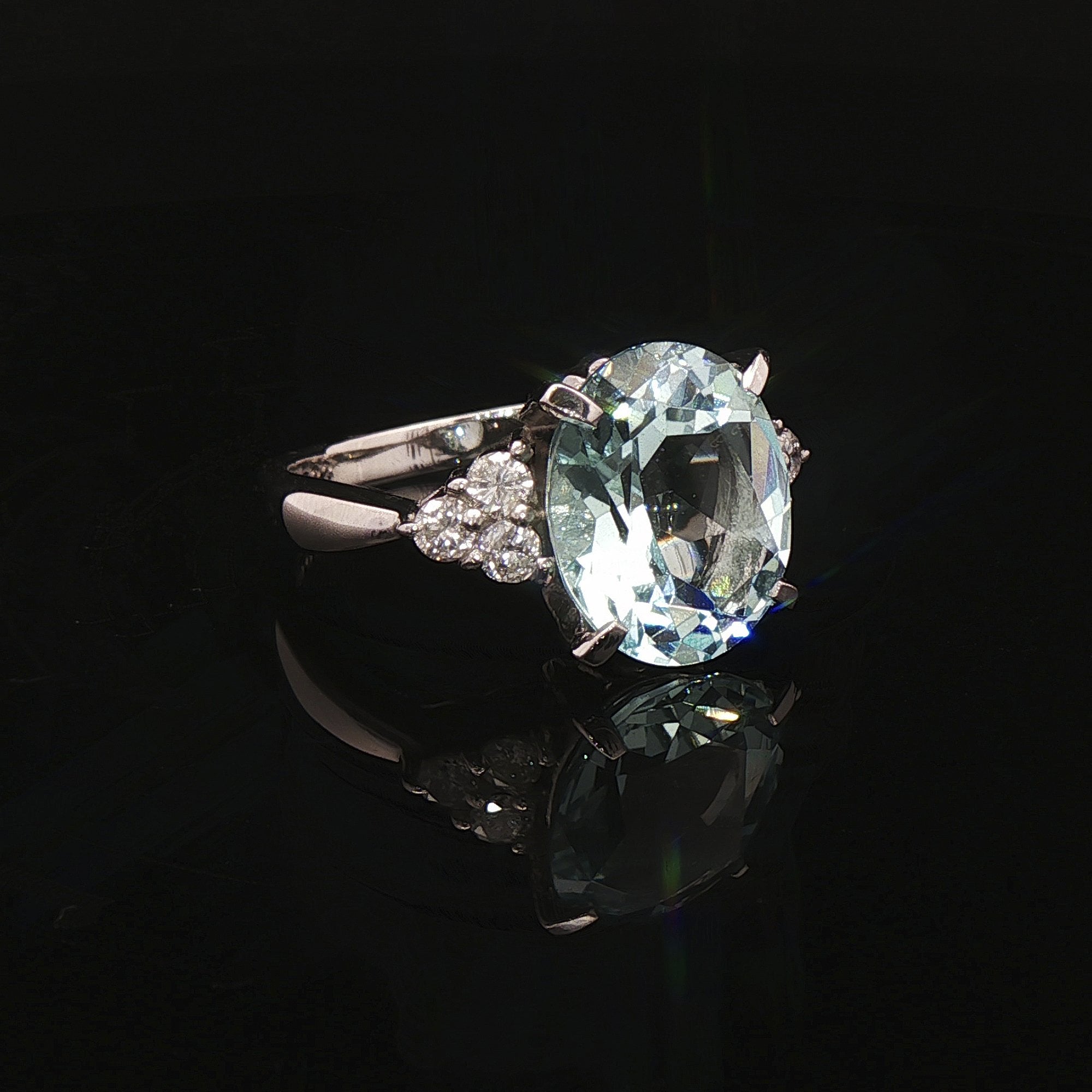 Platinum Aquamarine & Natural Diamond Dress Ring