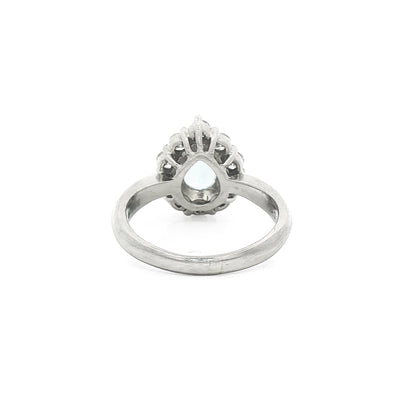 Platinum Aquamarine & Natural Diamond Pear Shape Cluster Ring