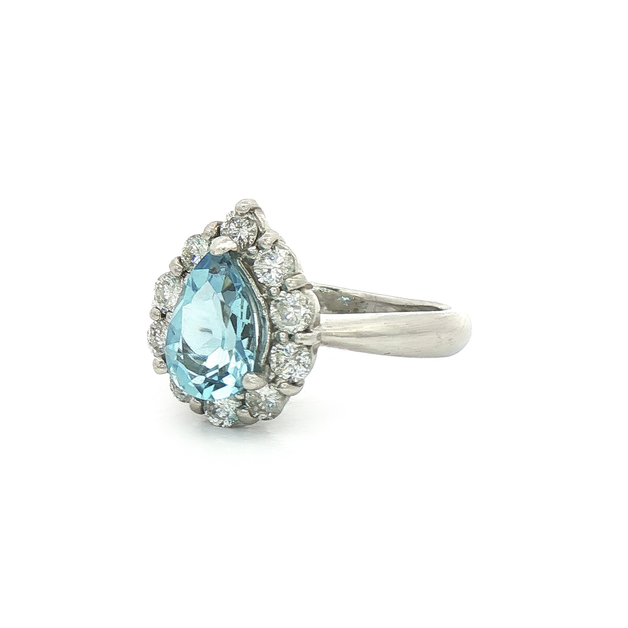 Platinum Aquamarine & Natural Diamond Pear Shape Cluster Ring
