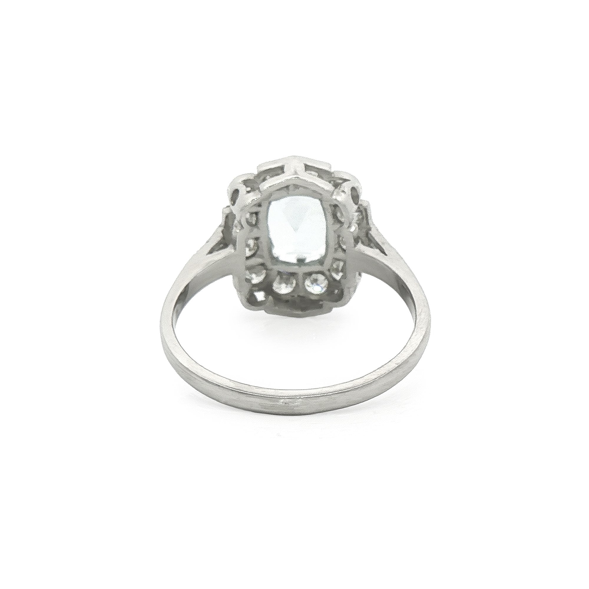 Platinum Aquamarine & Natural Diamond Rectangular Cluster Dress Ring