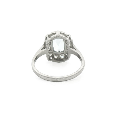 Platinum Aquamarine & Natural Diamond Rectangular Cluster Dress Ring
