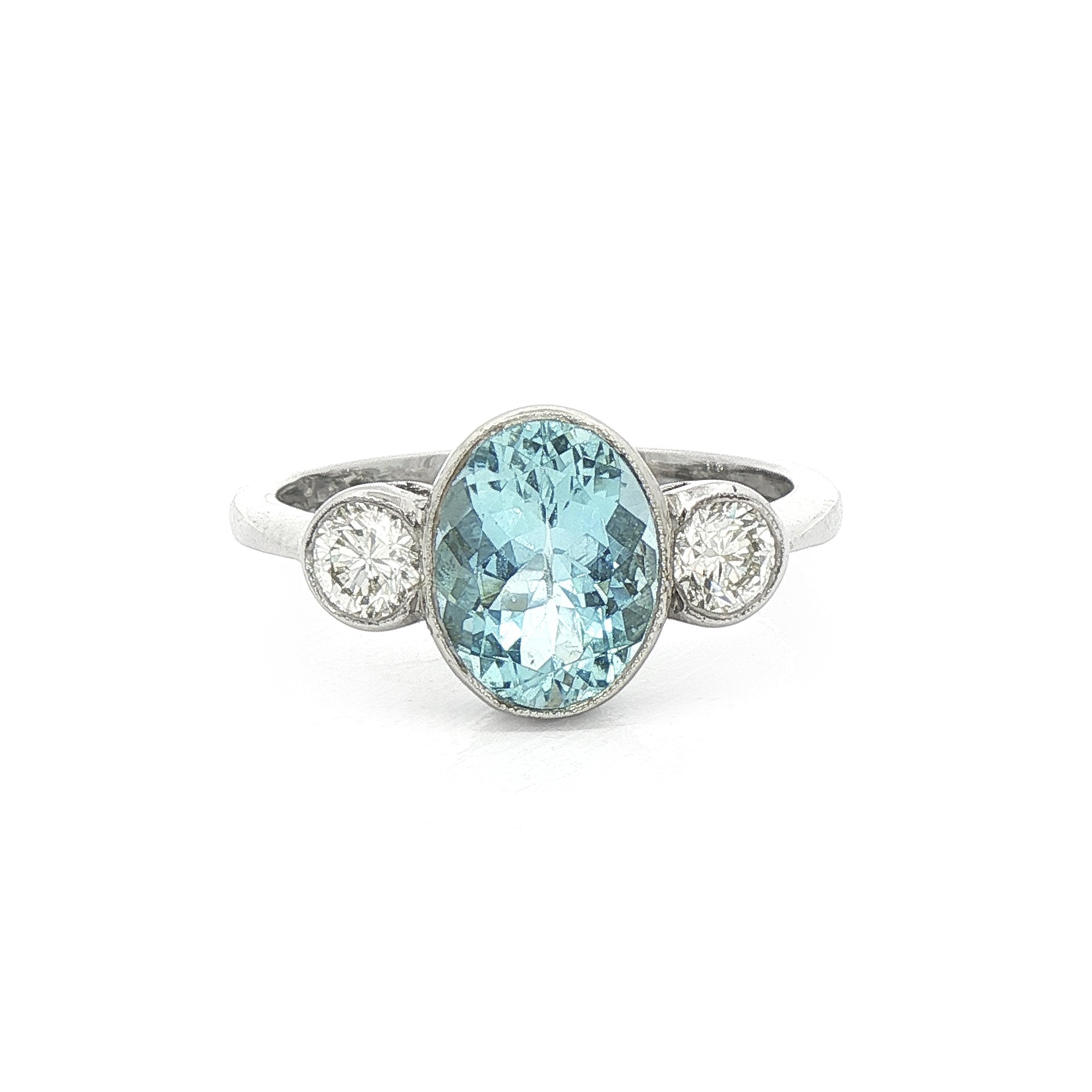 Platinum Aquamarine & Natural Diamond Three Stone Dress Ring