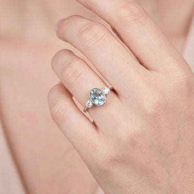 Platinum Aquamarine & Natural Diamond Three Stone Dress Ring