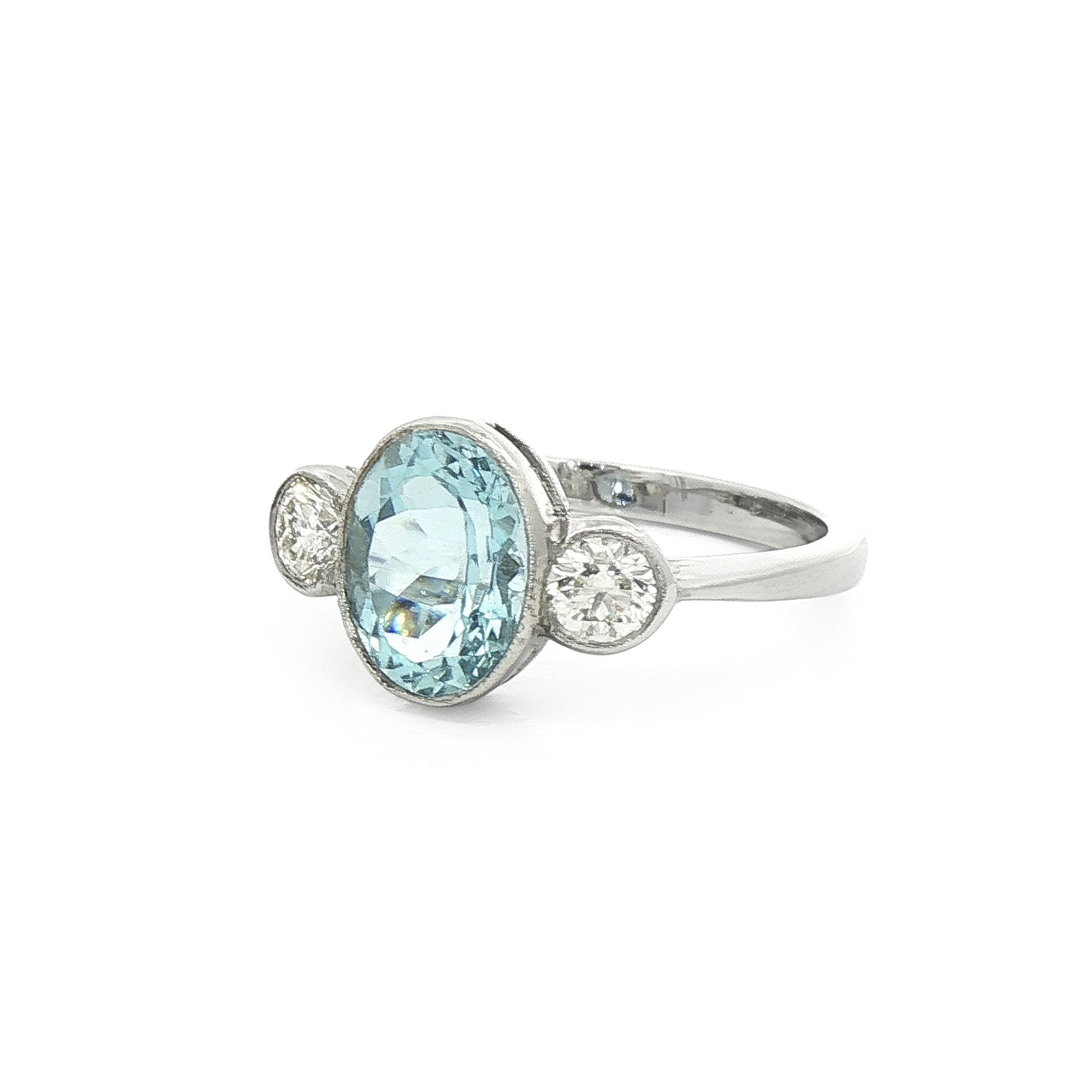 Platinum Aquamarine & Natural Diamond Three Stone Dress Ring