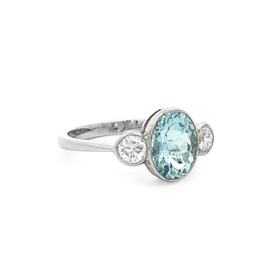Platinum Aquamarine & Natural Diamond Three Stone Dress Ring