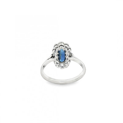 Platinum Vintage Art Deco Style Platinum narrow oval Sapphire and Natural Diamond grain set ring
