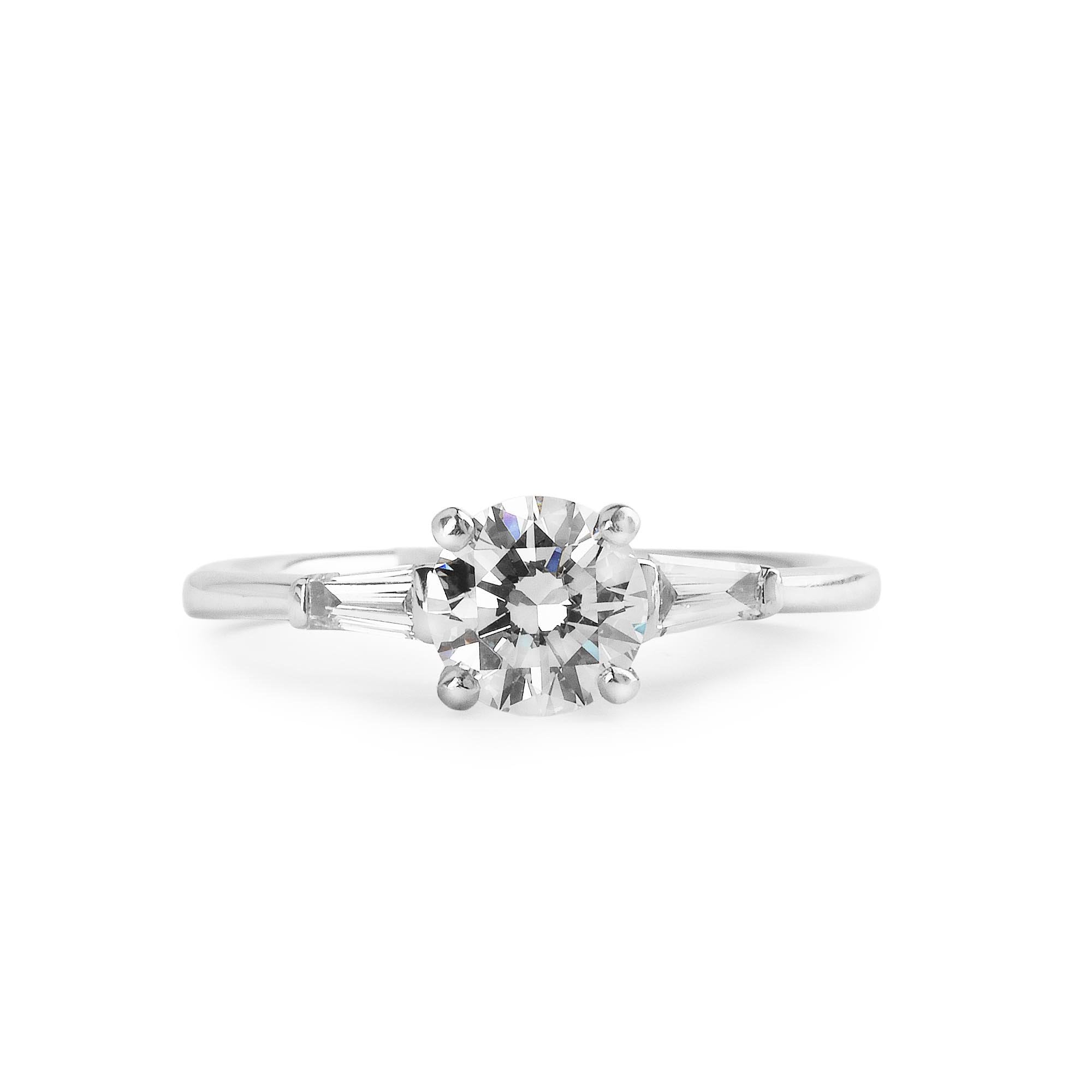 Platinum Natural Diamond Solitaire with Baguette Shoulders