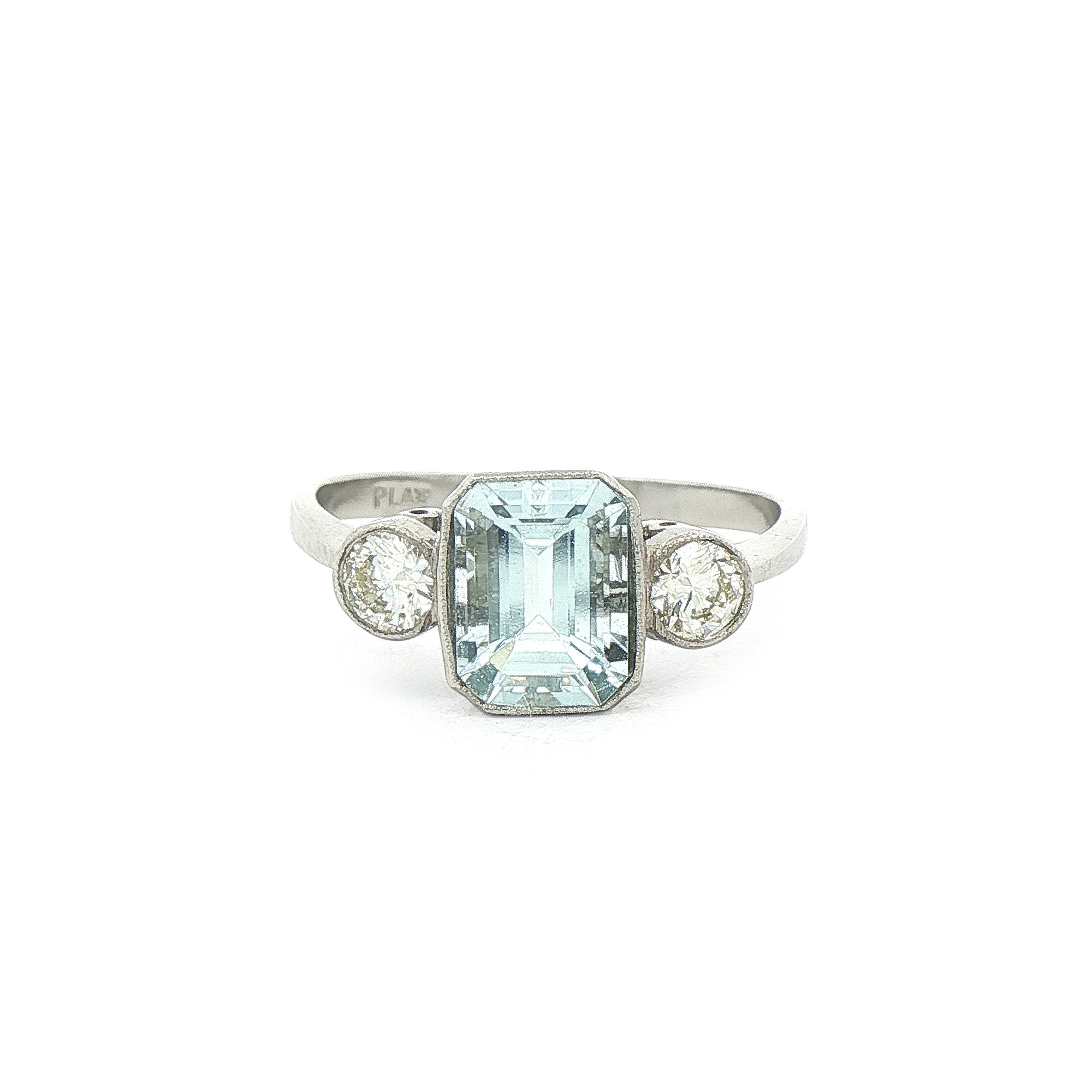 Platinum Three Stone Aquamarine & Natural Diamond Dress Ring