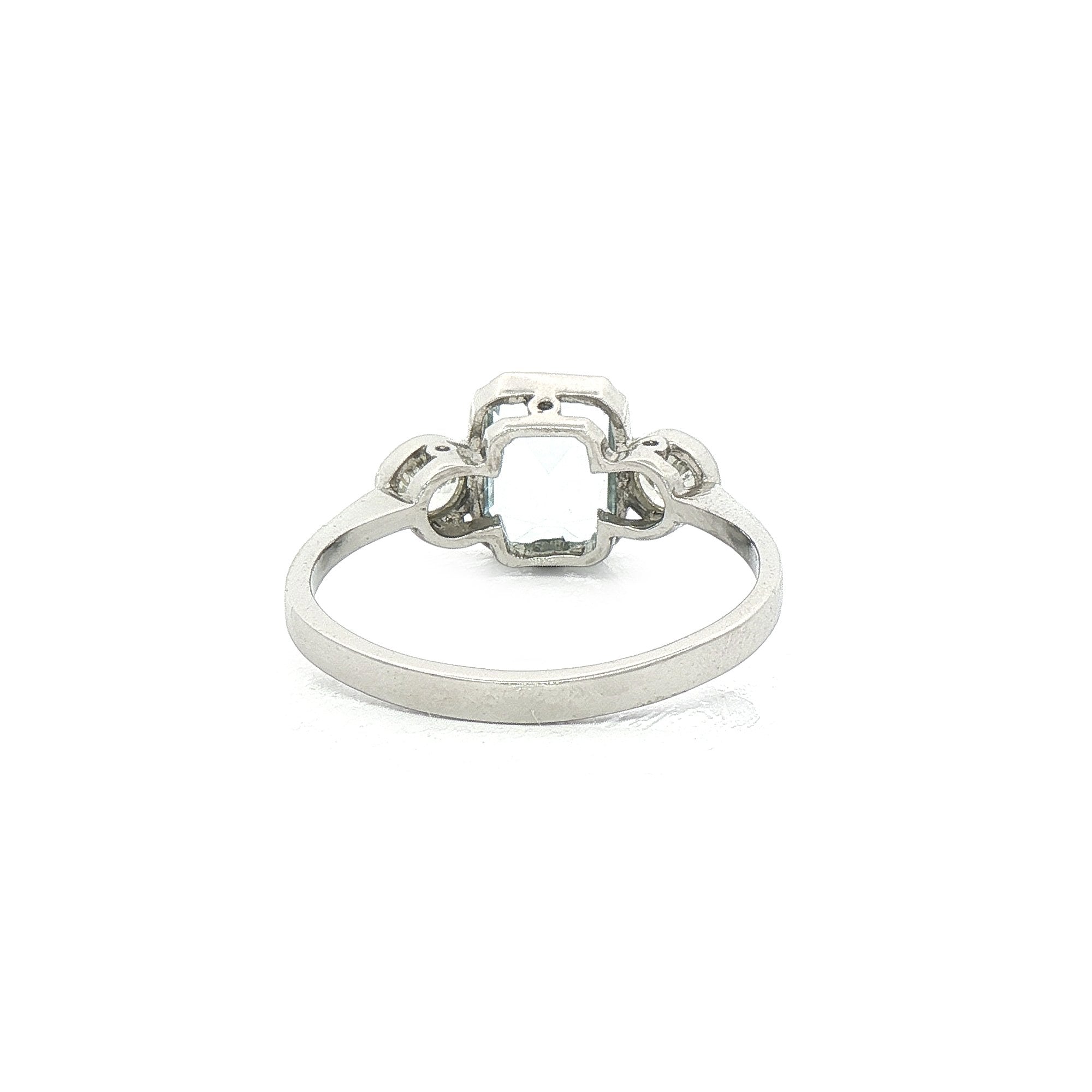 Platinum Three Stone Aquamarine & Natural Diamond Dress Ring