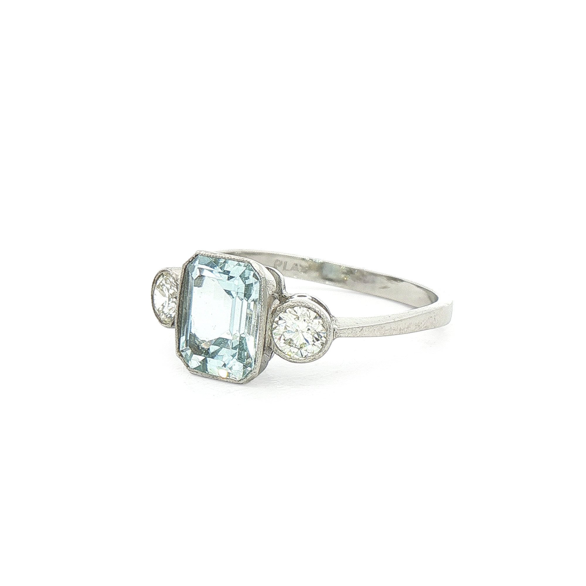 Platinum Three Stone Aquamarine & Natural Diamond Dress Ring