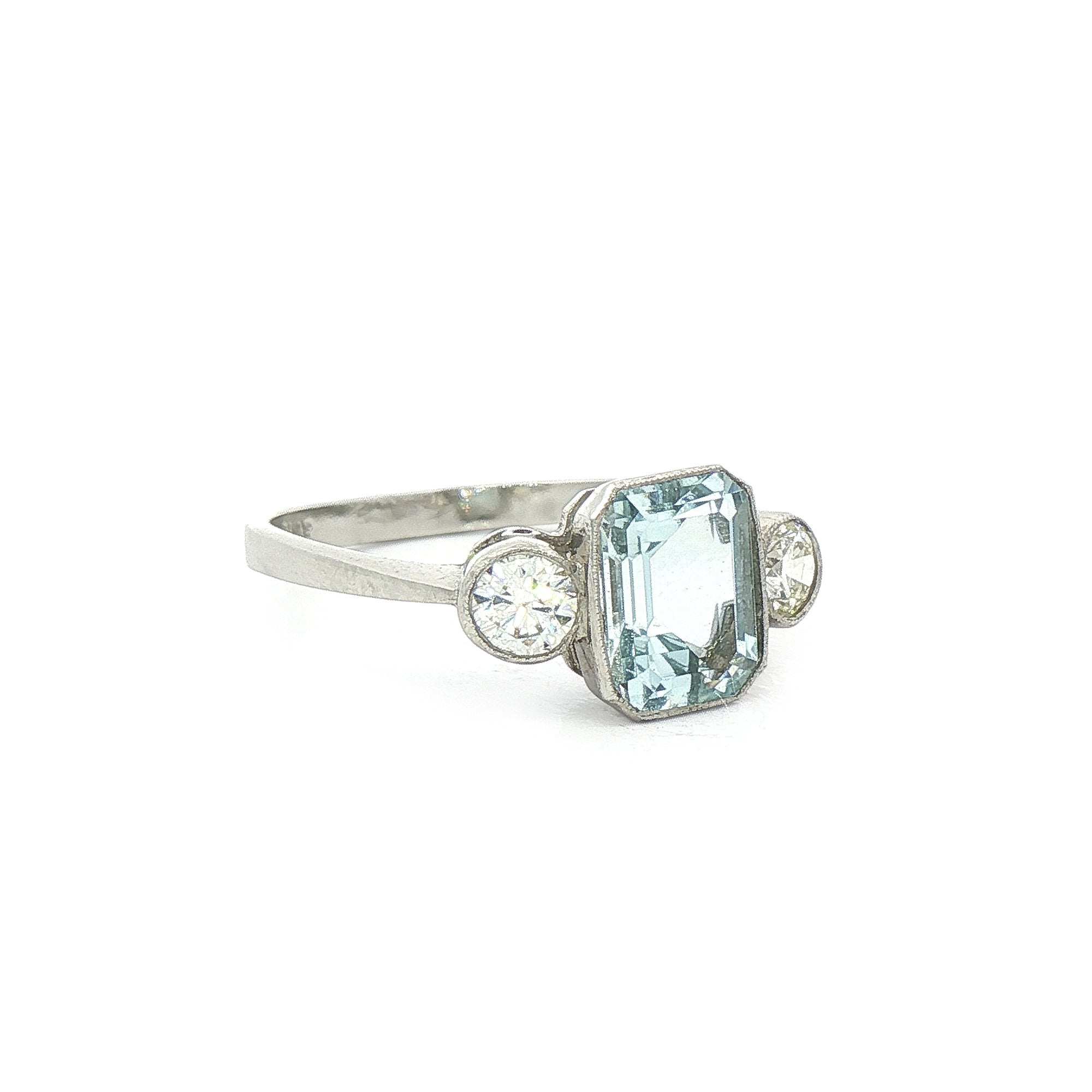 Platinum Three Stone Aquamarine & Natural Diamond Dress Ring