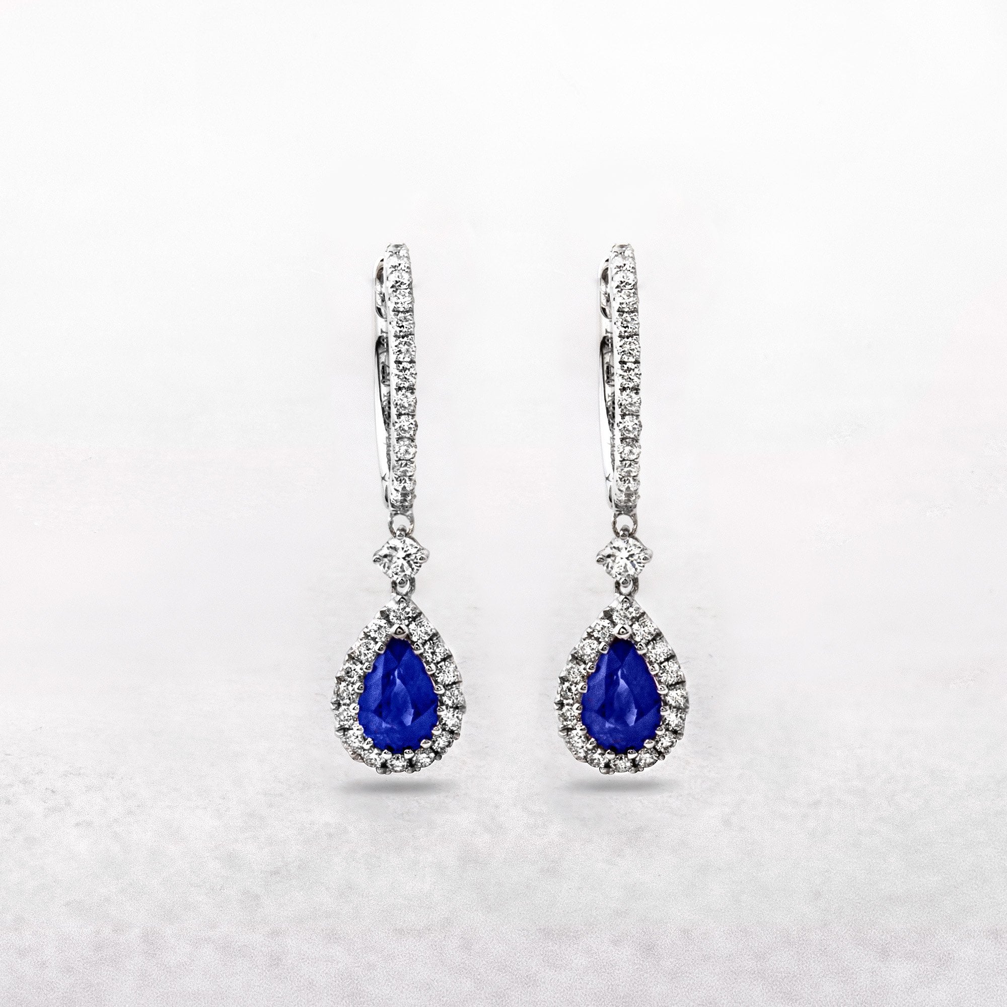 Pretty Pear Shaped 0.94ct Sapphire and 0.50ct Diamond Earrings in 18ct Gold