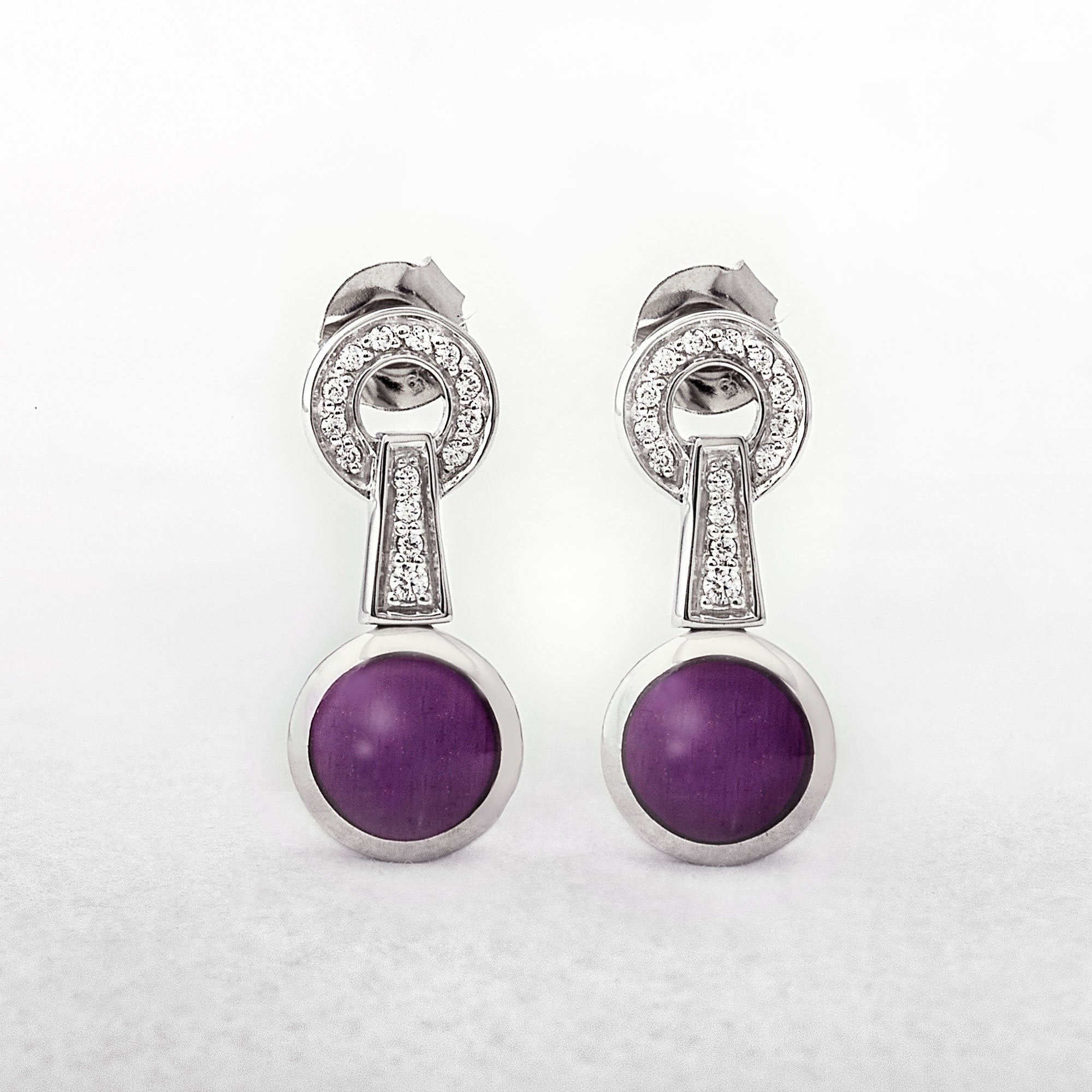 Purple Cats Eye Sterling Silver Earrings