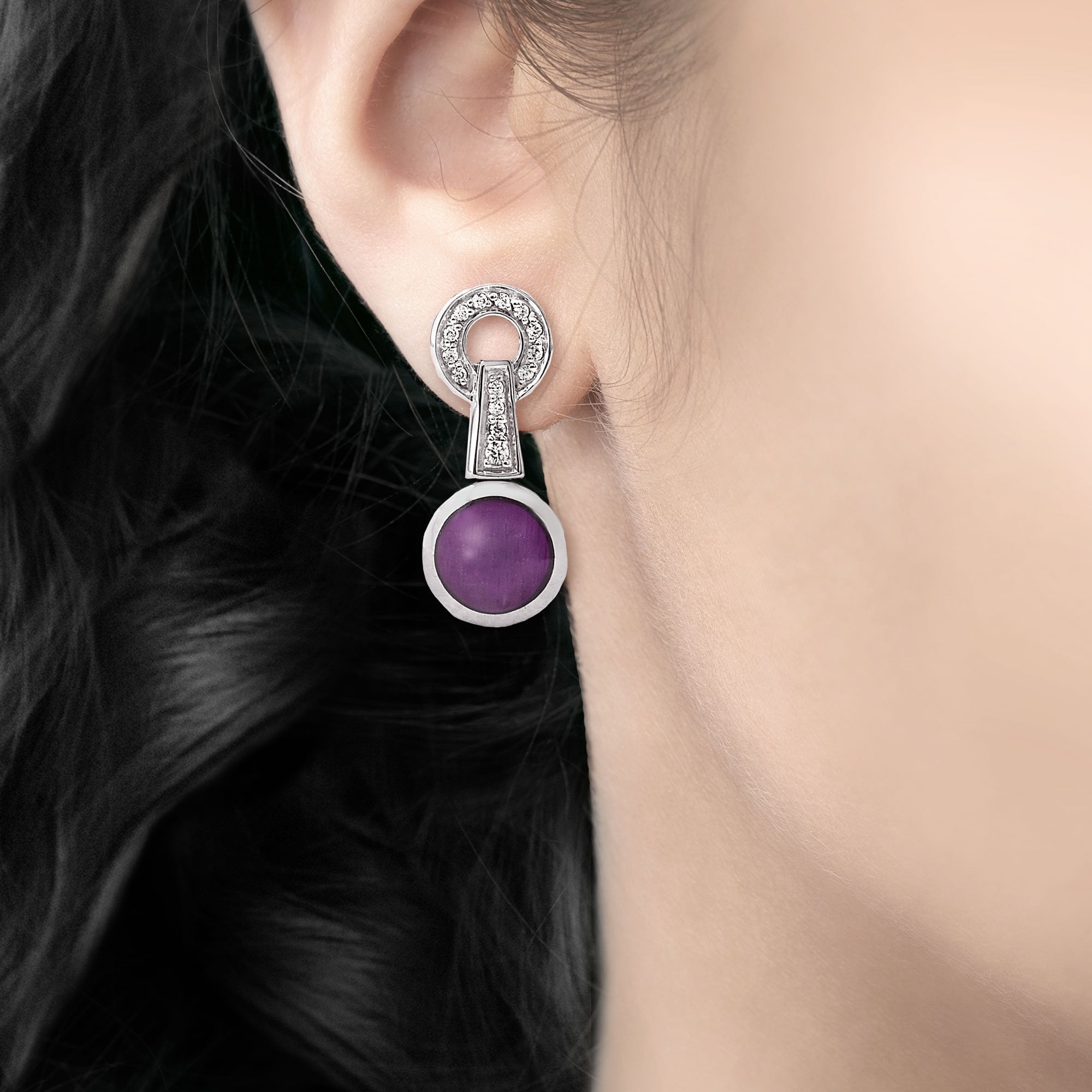 Purple Cats Eye Sterling Silver Earrings