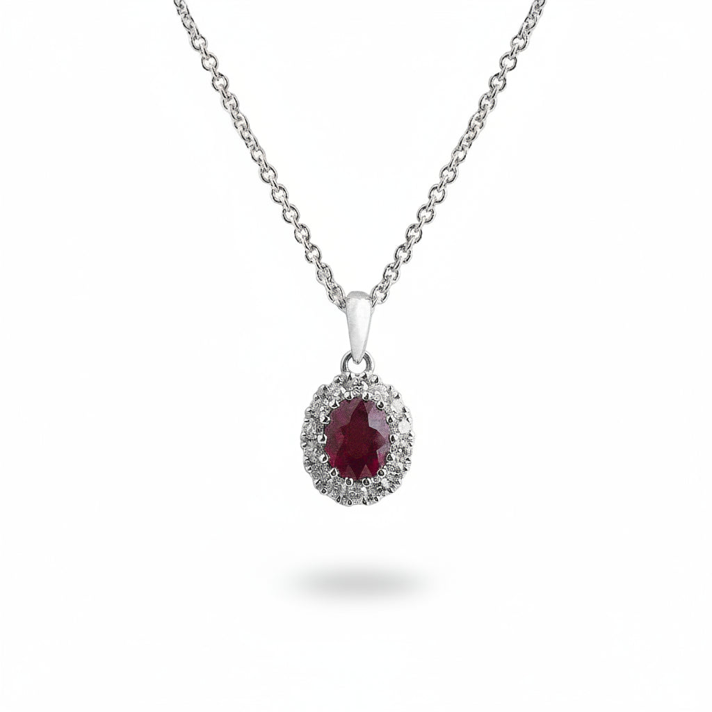 R0.44ct D0.11ct Ruby and Natural Diamond Cluster Pendant Set In 18ct White Gold