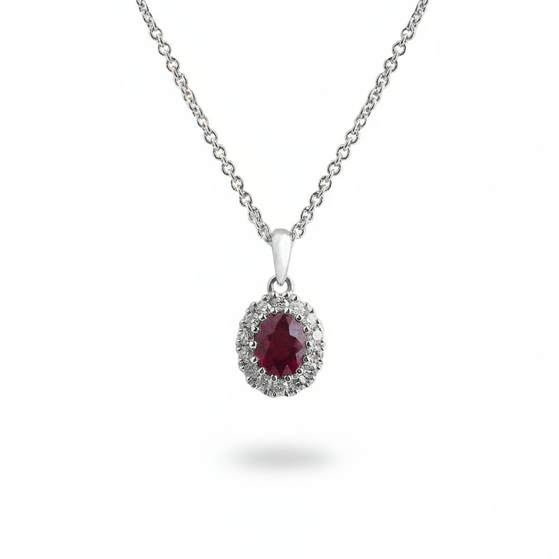 R0.44ct D0.11ct Ruby and Natural Diamond Cluster Pendant Set In 18ct White Gold