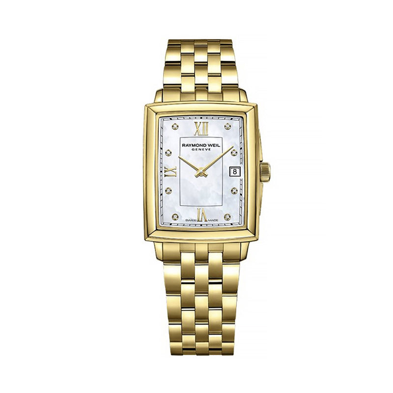 Raymond Weil Ladies Toccata Gold Plate Retangle White Dial With Diamonds