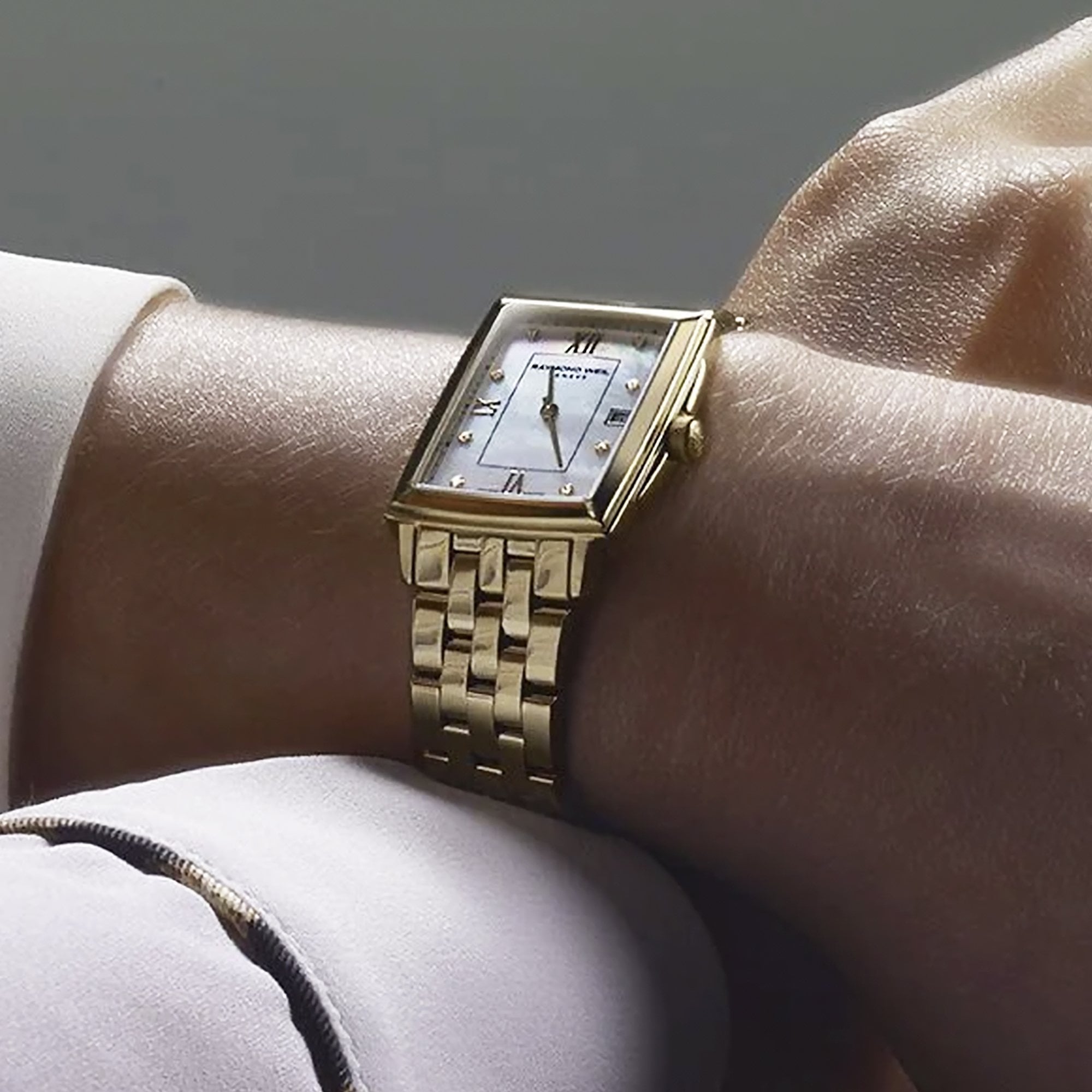 Raymond Weil Ladies Toccata Gold Plate Retangle White Dial With Diamonds