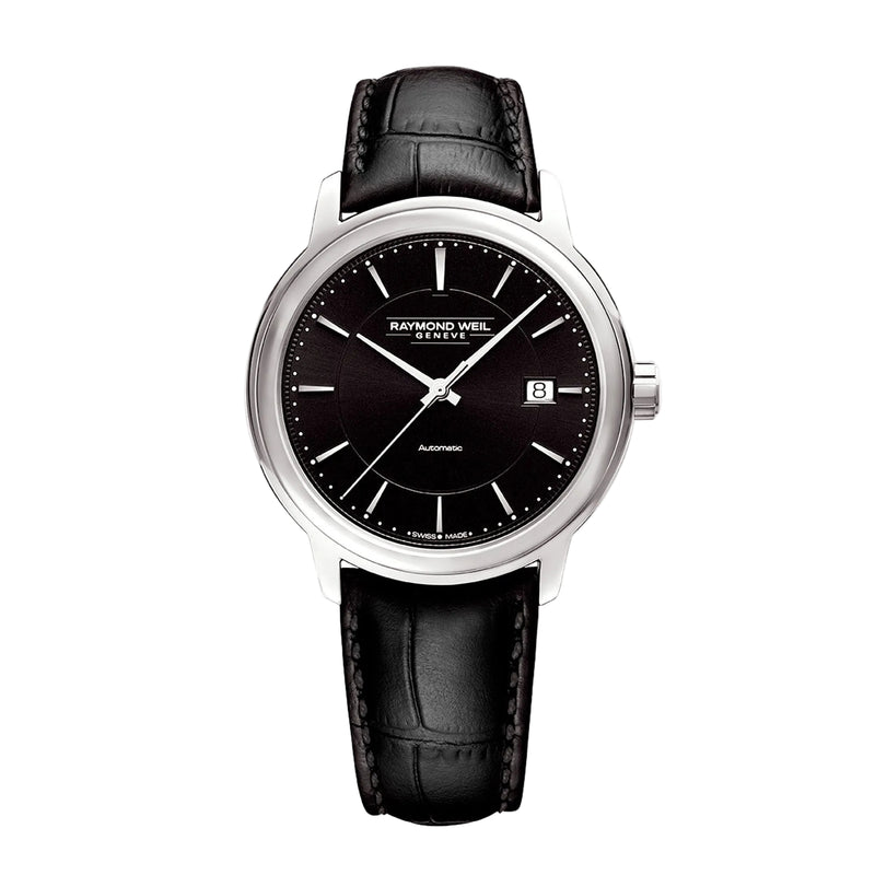 Raymond Weil Mens Tocatta Watch With Black Dial & Black Leather Strap