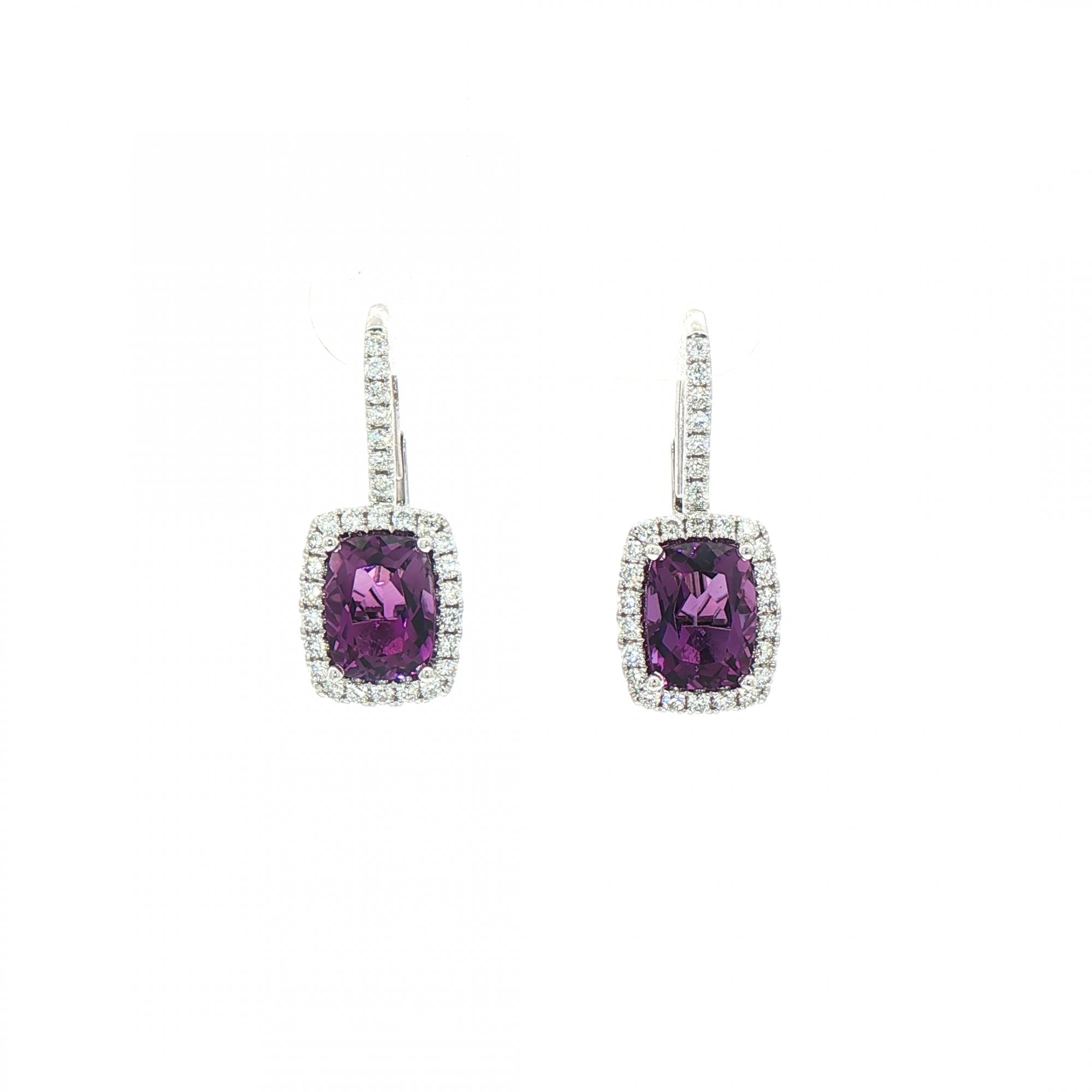 Rectangle Cut Amethyst and Natural Diamond Drop Earrings in 18ct White Gold