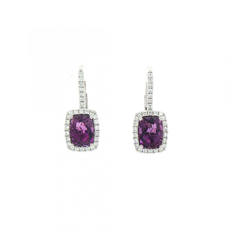 Rectangle Cut Amethyst and Natural Diamond Drop Earrings in 18ct White Gold