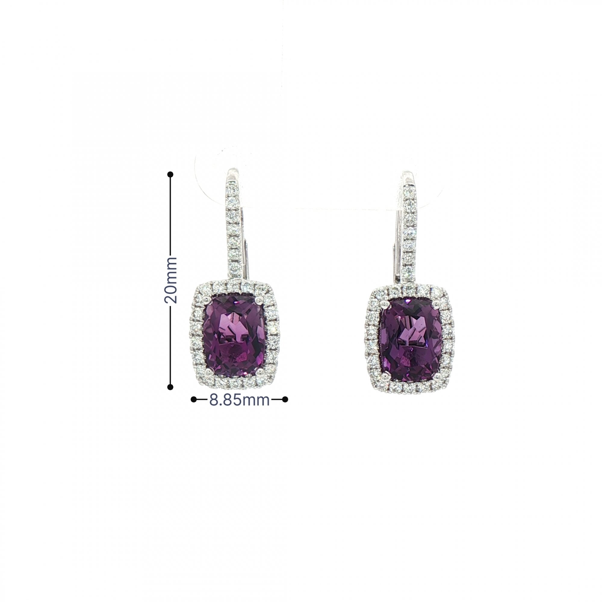 Rectangle Cut Amethyst and Natural Diamond Drop Earrings in 18ct White Gold