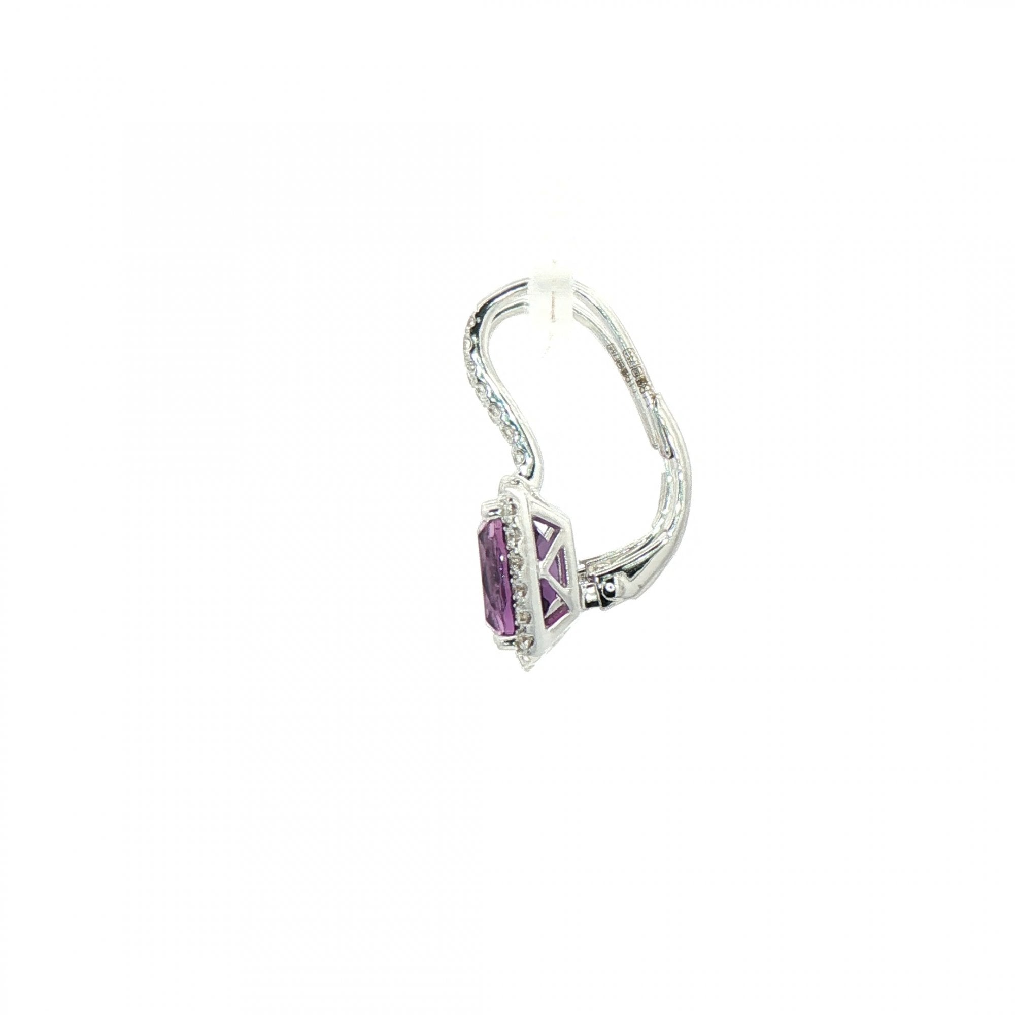 Rectangle Cut Amethyst and Natural Diamond Drop Earrings in 18ct White Gold