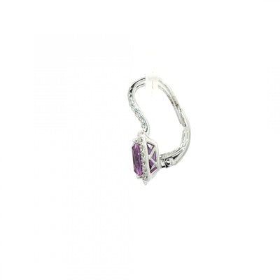 Rectangle Cut Amethyst and Natural Diamond Drop Earrings in 18ct White Gold