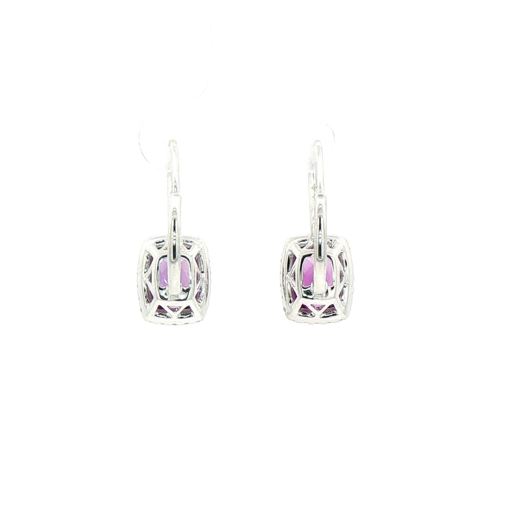Rectangle Cut Amethyst and Natural Diamond Drop Earrings in 18ct White Gold