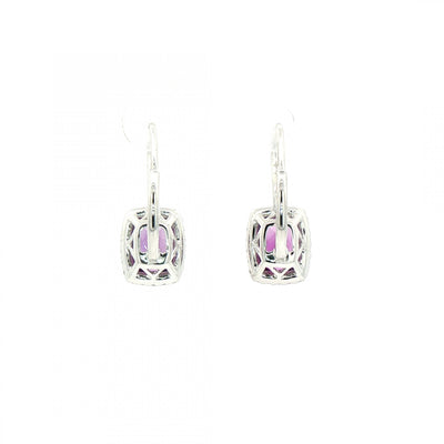 Rectangle Cut Amethyst and Natural Diamond Drop Earrings in 18ct White Gold