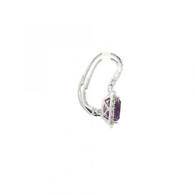 Rectangle Cut Amethyst and Natural Diamond Drop Earrings in 18ct White Gold