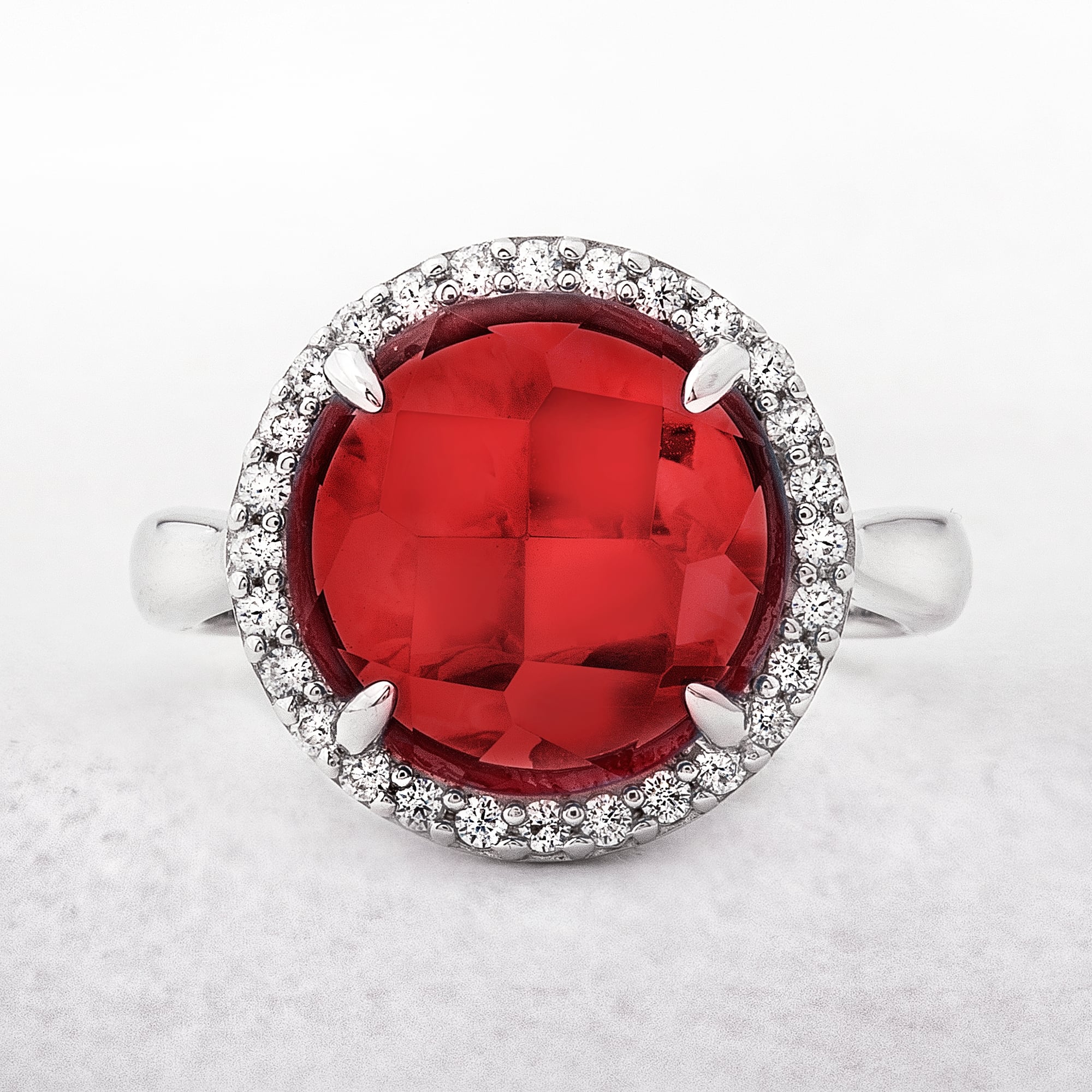 Red Cubic Zirconia Sterling Silver Valdo Zeni Dress Ring