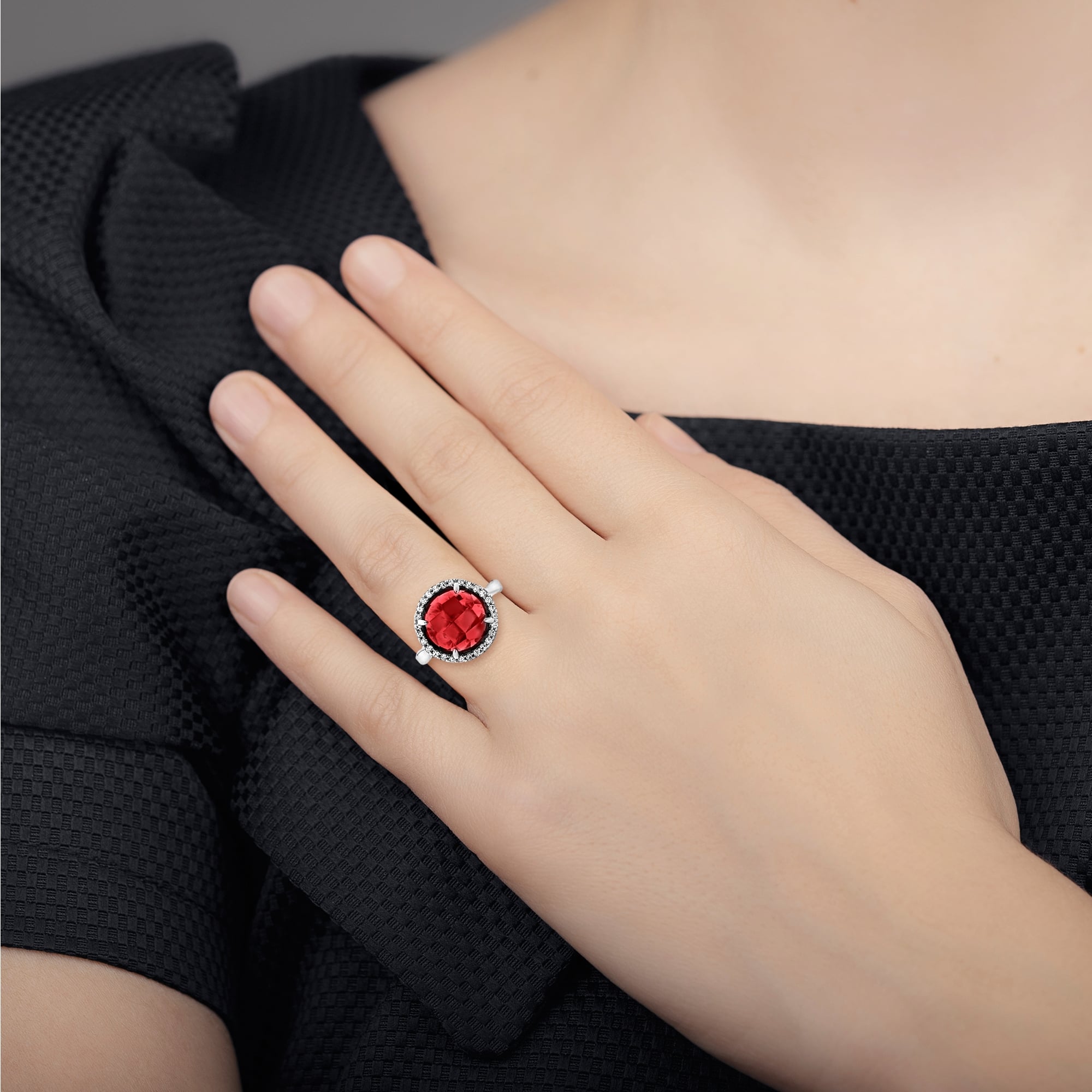 Red Cubic Zirconia Sterling Silver Valdo Zeni Dress Ring